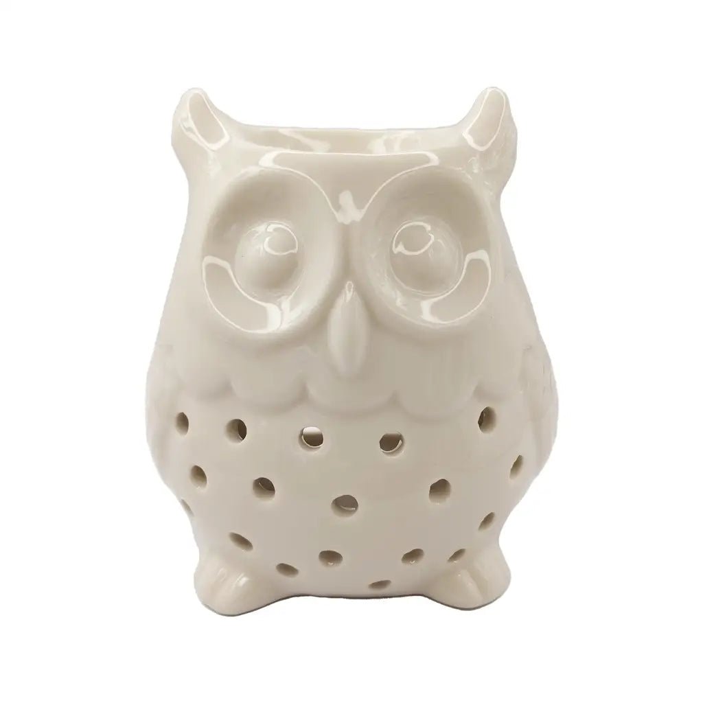 Brûle parfums céramique en forme de chouette fond blanc vue de face